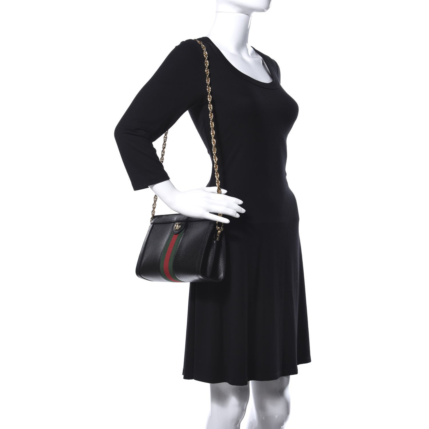 Gucci Calfskin GG Web Small Ophidia Chain Shoulder Bag Black 3 of 11