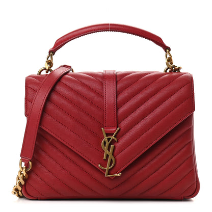 Saint Laurent Sheepskin Matelasse Chevron Monogram Medium College Bag Lipstick Red 1 of 9