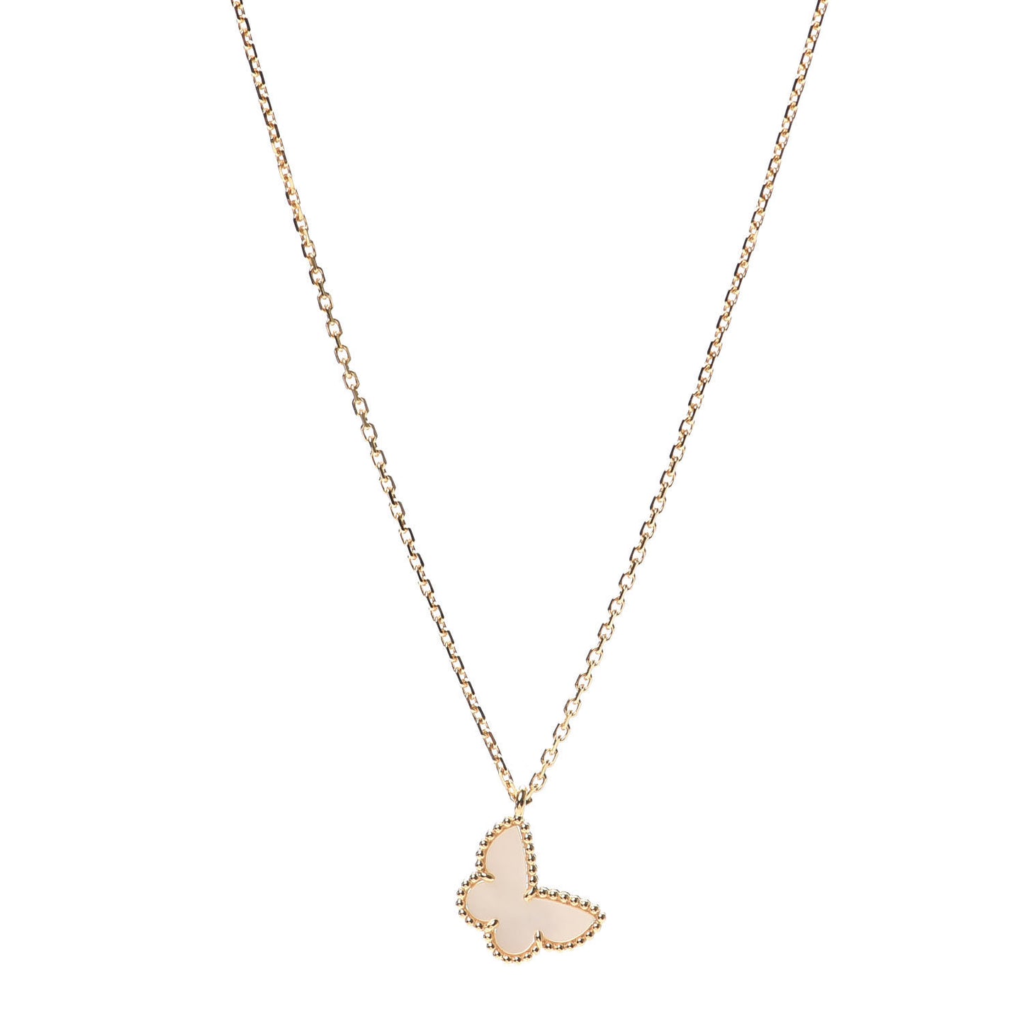 18K Yellow Gold Mother of Pearl Sweet Alhambra Butterfly Pendant Necklace