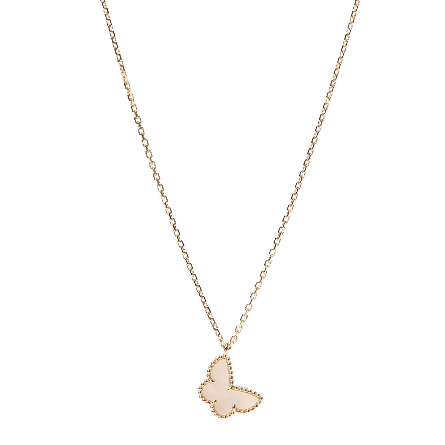 Van Cleef & Arpels 18K Yellow Gold Mother of Pearl Sweet Alhambra Butterfly Pendant Necklace 1 of 8