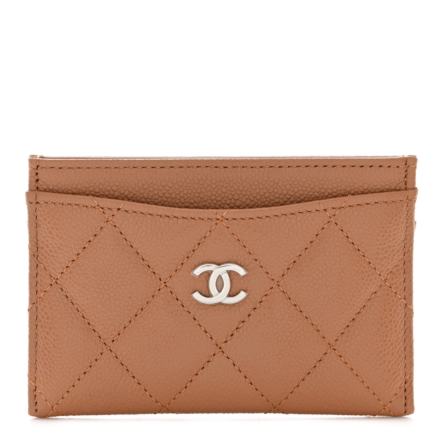 Caviar Quilted Card Holder Dark Beige