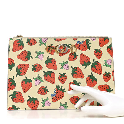 Gucci Calfskin Strawberry Print Zumi Pouch Ivory Red 2 of 8