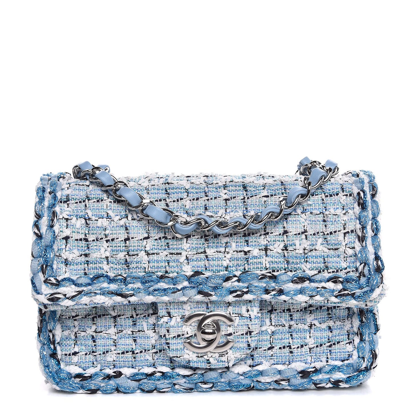 Tweed Braid Mini Flap Blue White Navy