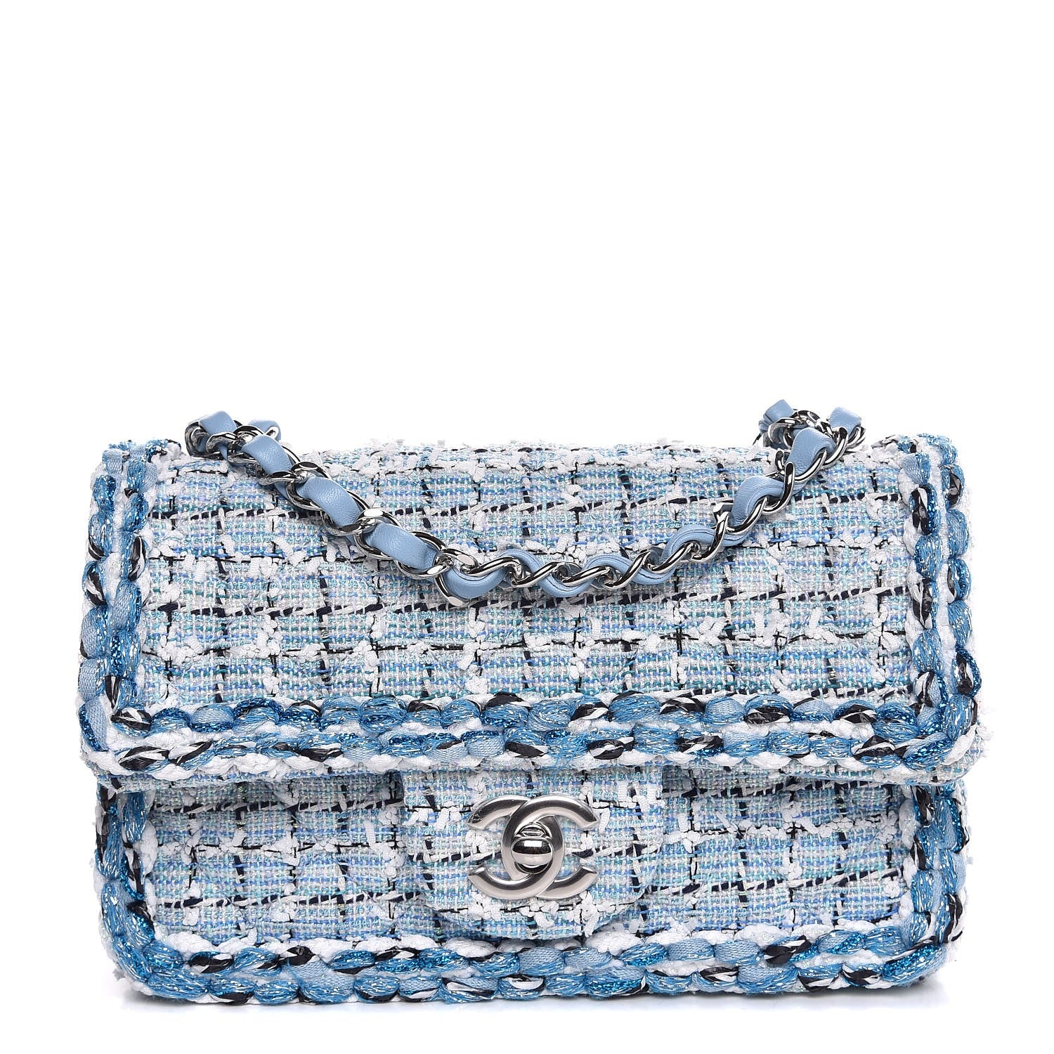 Chanel Tweed Braid Mini Flap Blue White Navy 1 of 7