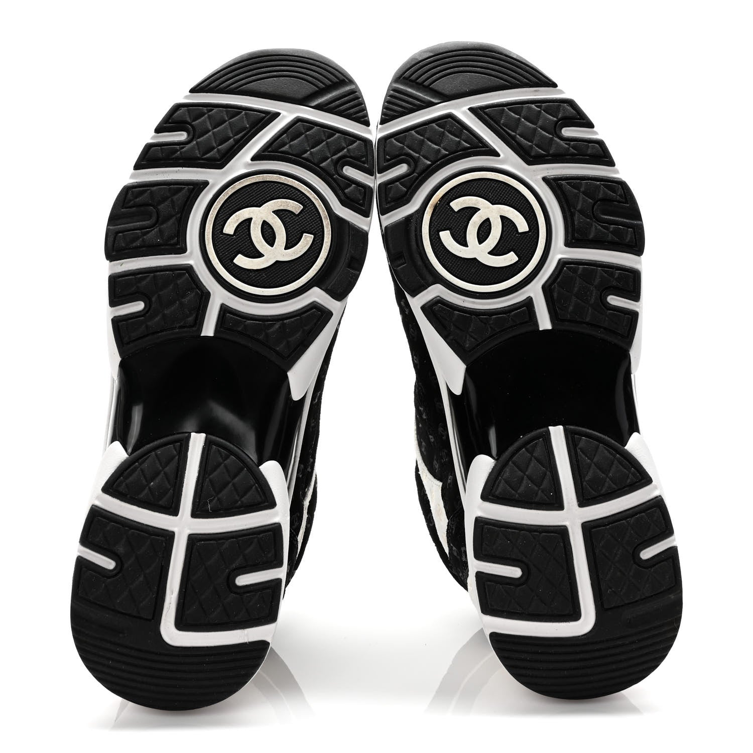 Chanel Nylon Suede Calfskin Printed CC Sneakers 38 White Black 5 of 8