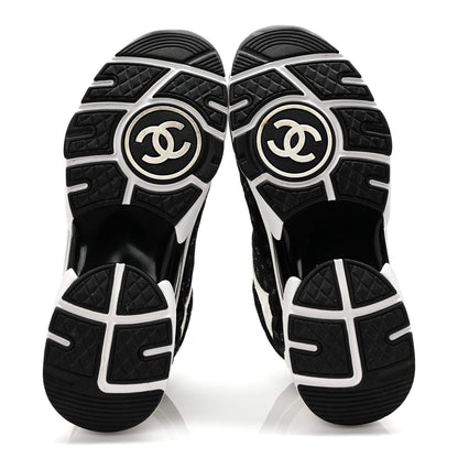Chanel Nylon Suede Calfskin Printed CC Sneakers 38 White Black 5 of 8