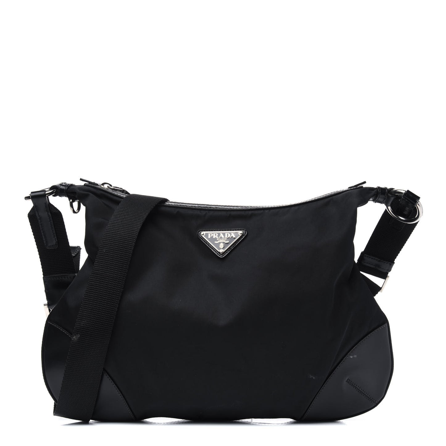 Tessuto Nylon Calfskin Flat Messenger Bag Black