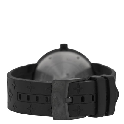 Louis Vuitton Stainless Steel Rubber 39mm Tambour Slim Rainbow Quartz Watch Black 3 of 5