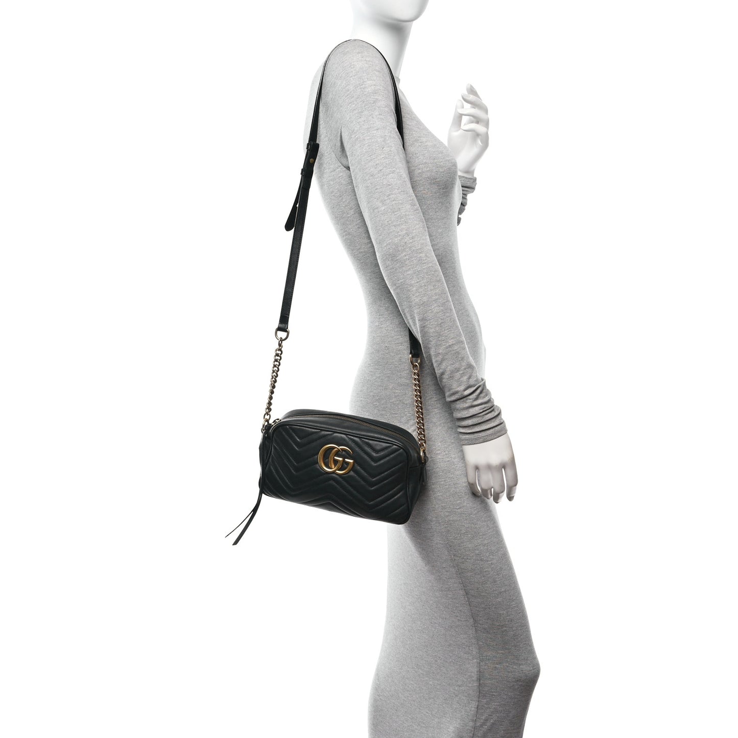 Calfskin Matelasse Small GG Marmont Chain Shoulder Bag Black