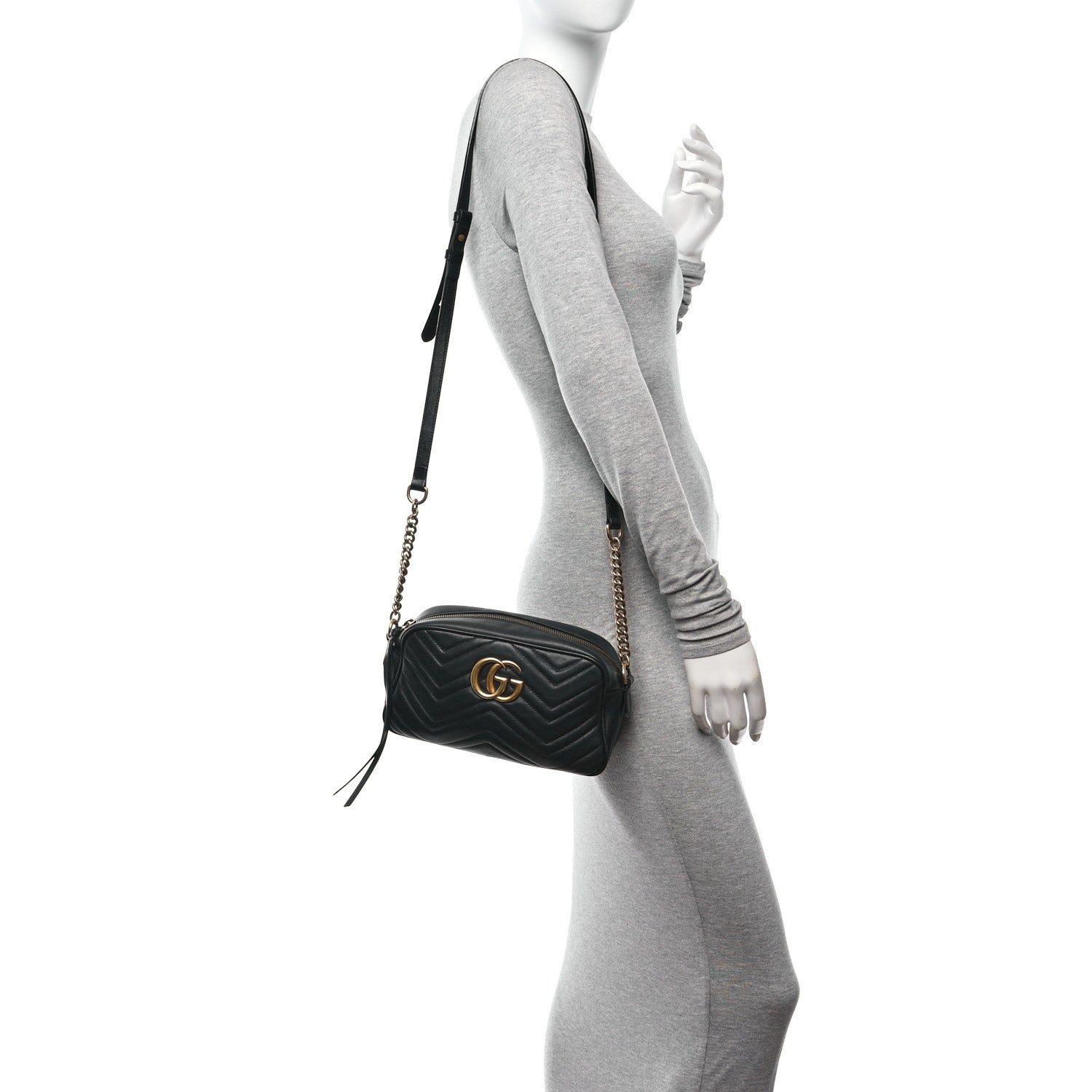 Gucci Calfskin Matelasse Small GG Marmont Chain Shoulder Bag Black 2 of 10