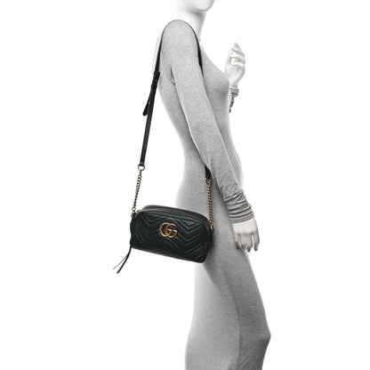 Gucci Calfskin Matelasse Small GG Marmont Chain Shoulder Bag Black 2 of 10