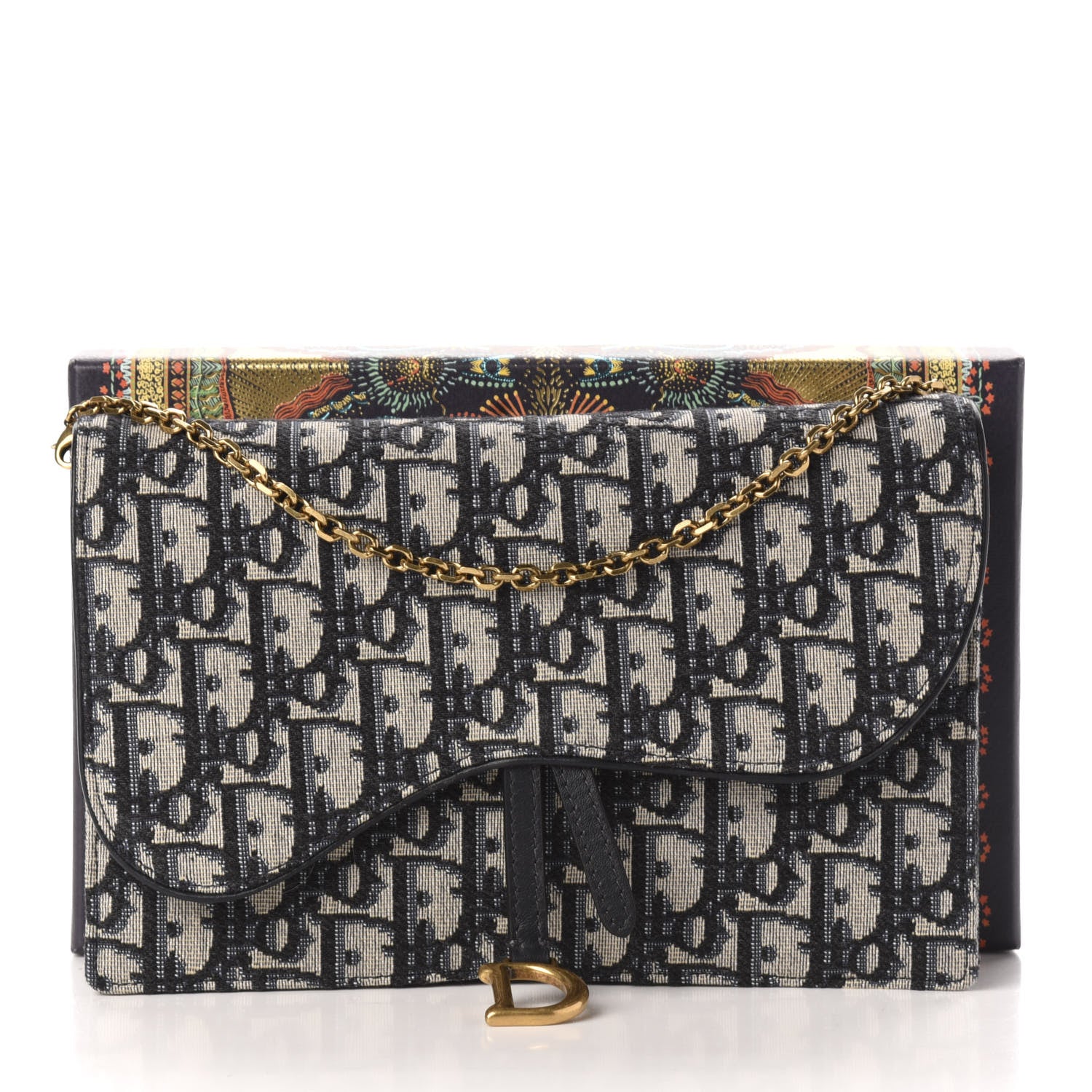 Christian Dior Oblique Saddle Chain Pouch Blue 10 of 10