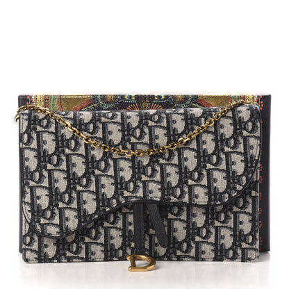 Christian Dior Oblique Saddle Chain Pouch Blue 10 of 10
