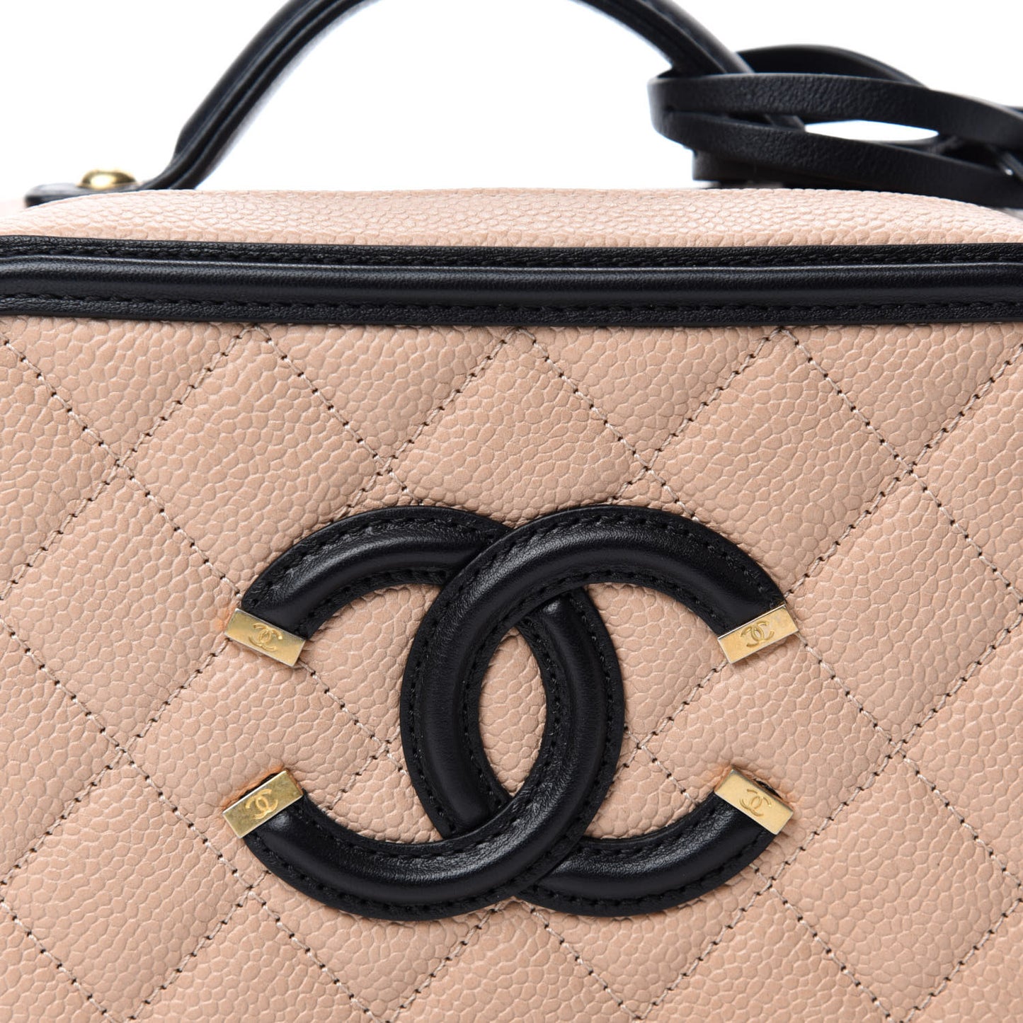 Caviar Quilted Small CC Filigree Vanity Case Beige Black
