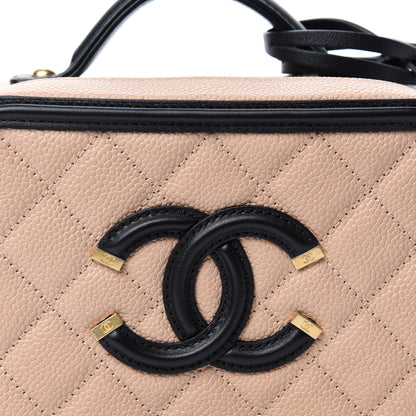 Chanel Caviar Quilted Small CC Filigree Vanity Case Beige Black 10 of 11