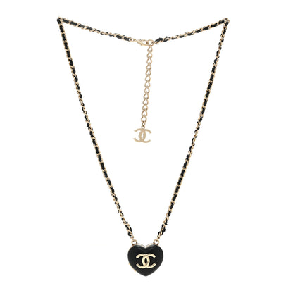 Chanel Lambskin CC Heart Mirror Locket Necklace Gold Black 2 of 6