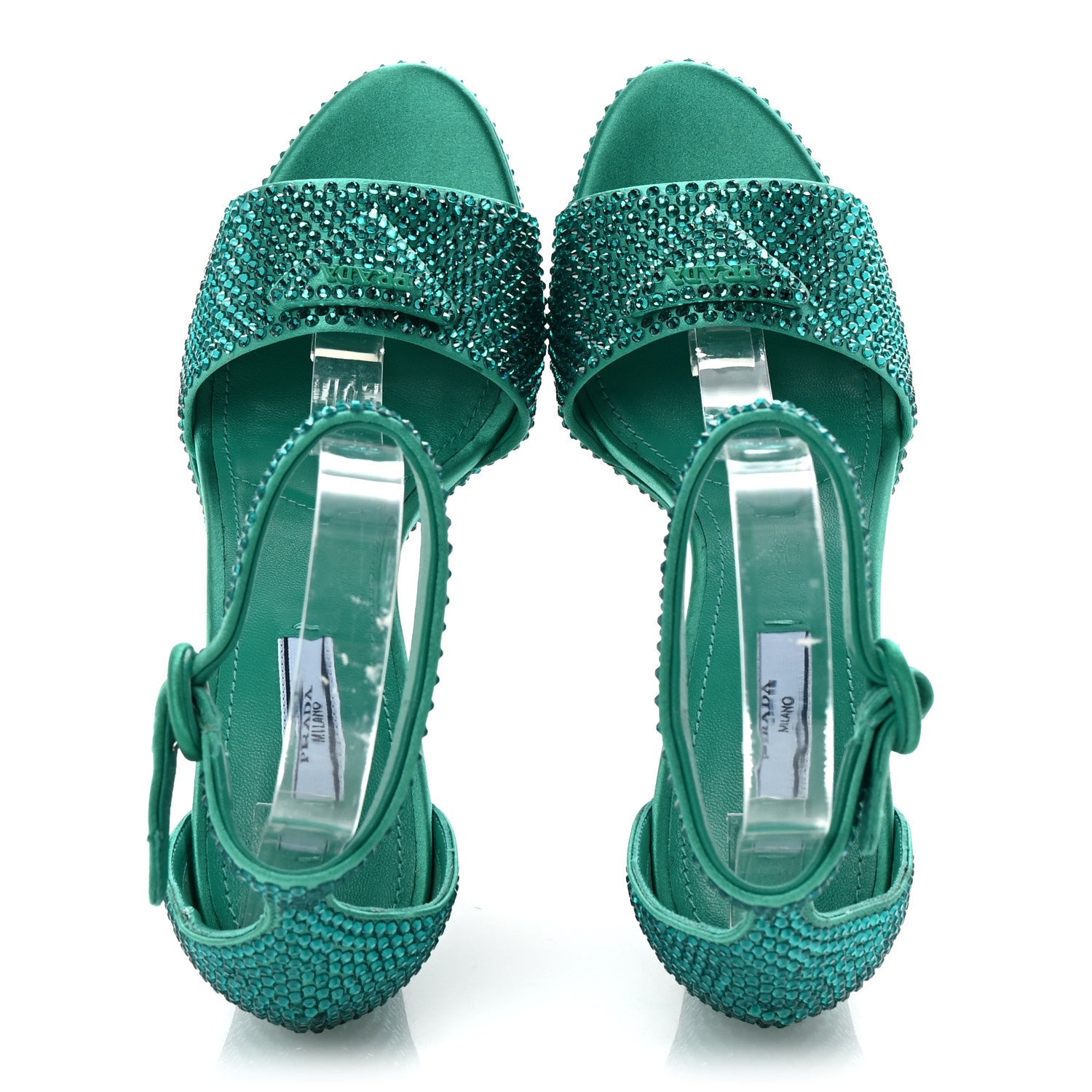 Prada Satin Crystal Triangle Logo 40/135mm Platform Sandals 36.5 Mango 2 of 9