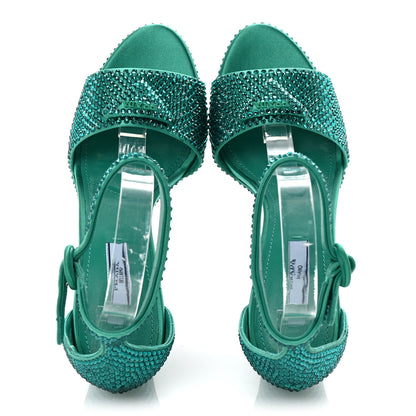 Prada Satin Crystal Triangle Logo 40/135mm Platform Sandals 36.5 Mango 2 of 9