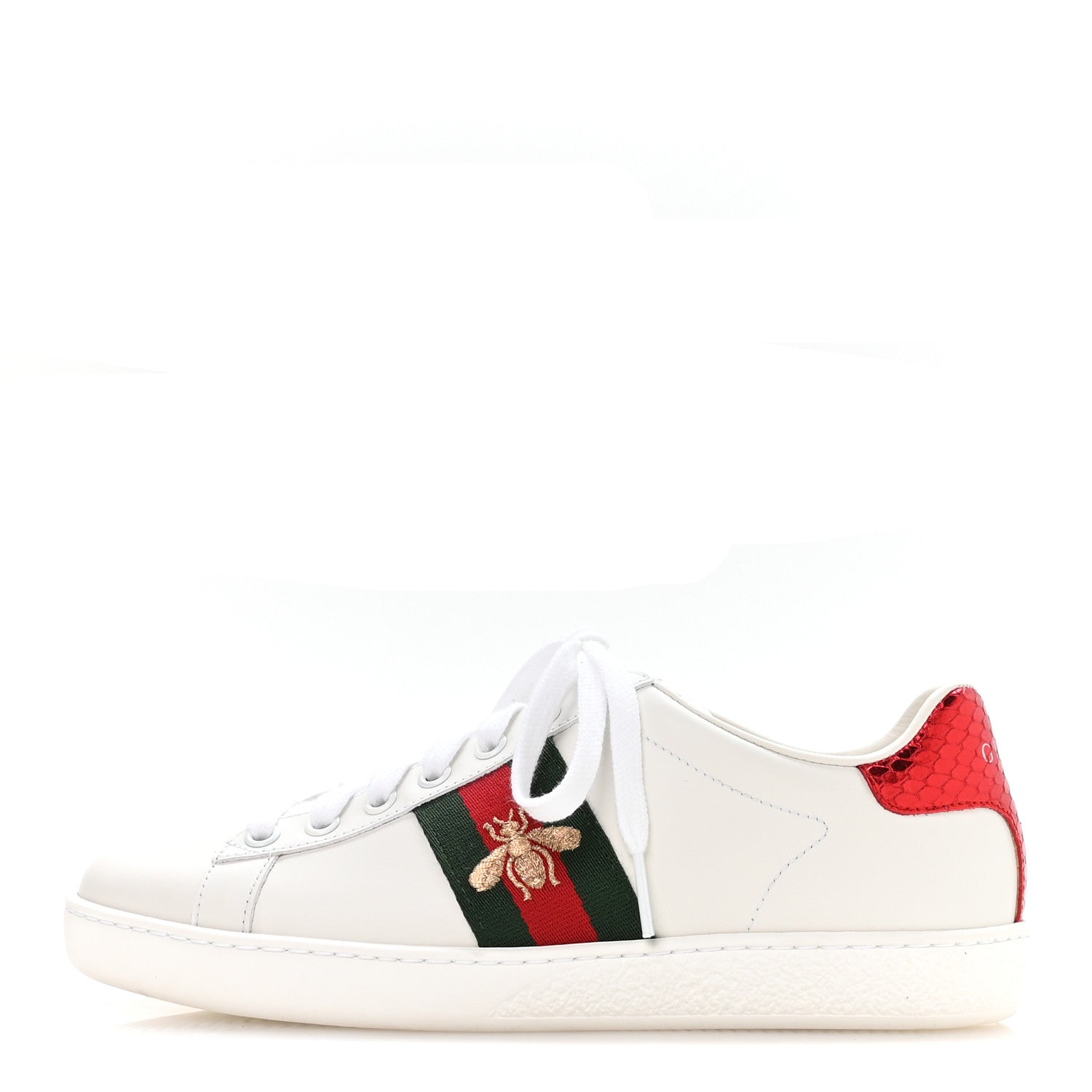 Gucci Calfskin Ayers Bee Embroidered Womens Ace Sneakers 36 White Green 1 of 9