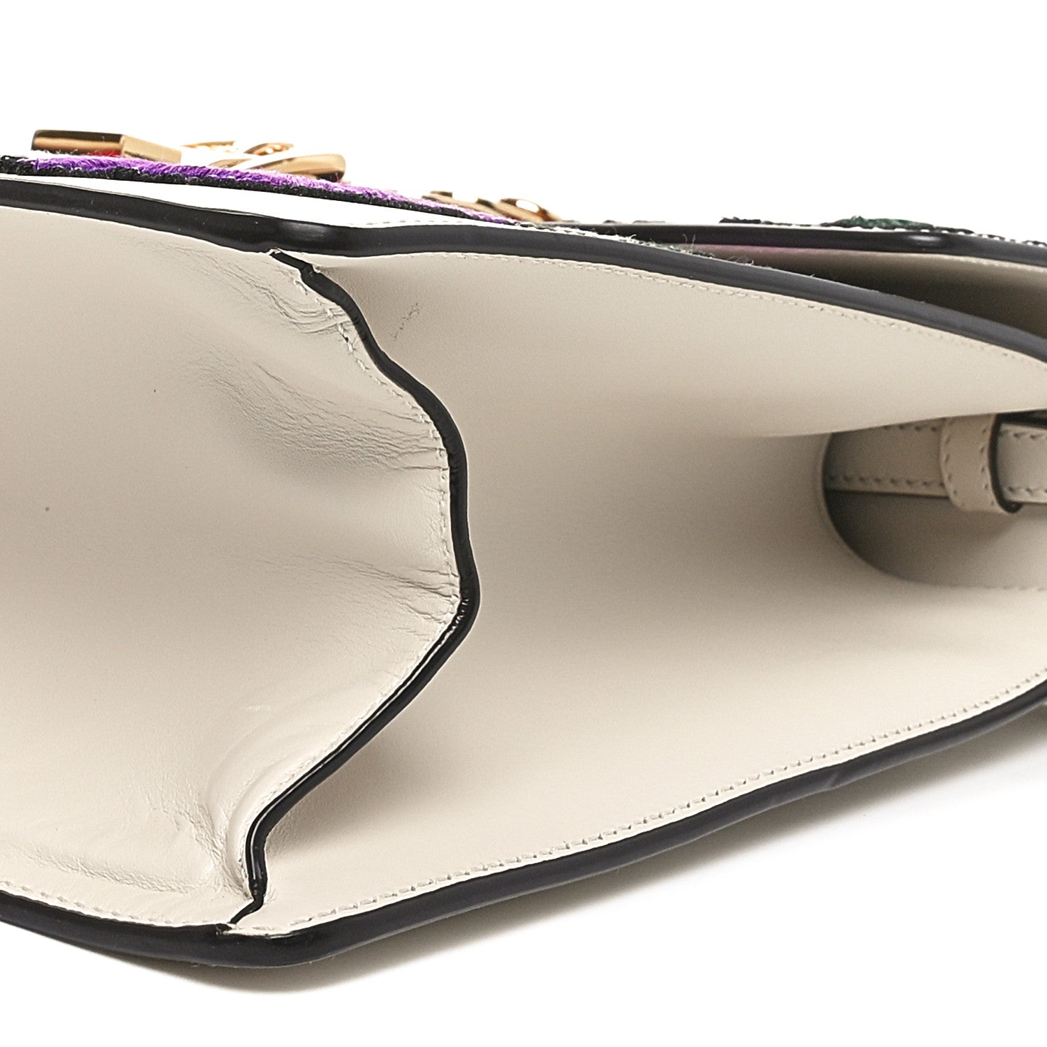 Gucci Calfskin Embroidered Medium Sylvie Top Handle Bag White 10 of 10