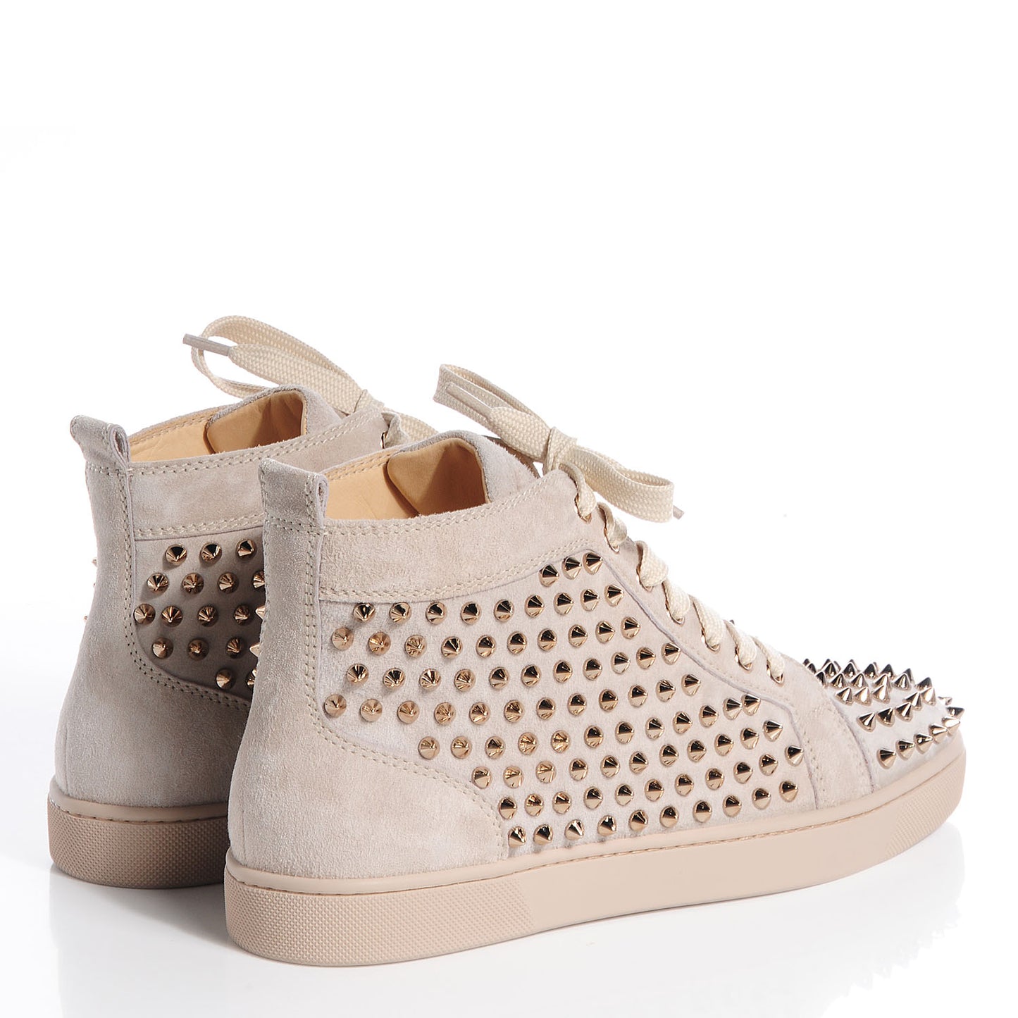 Suede Studded Louis Womens High Top Sneakers 40.5 Beige