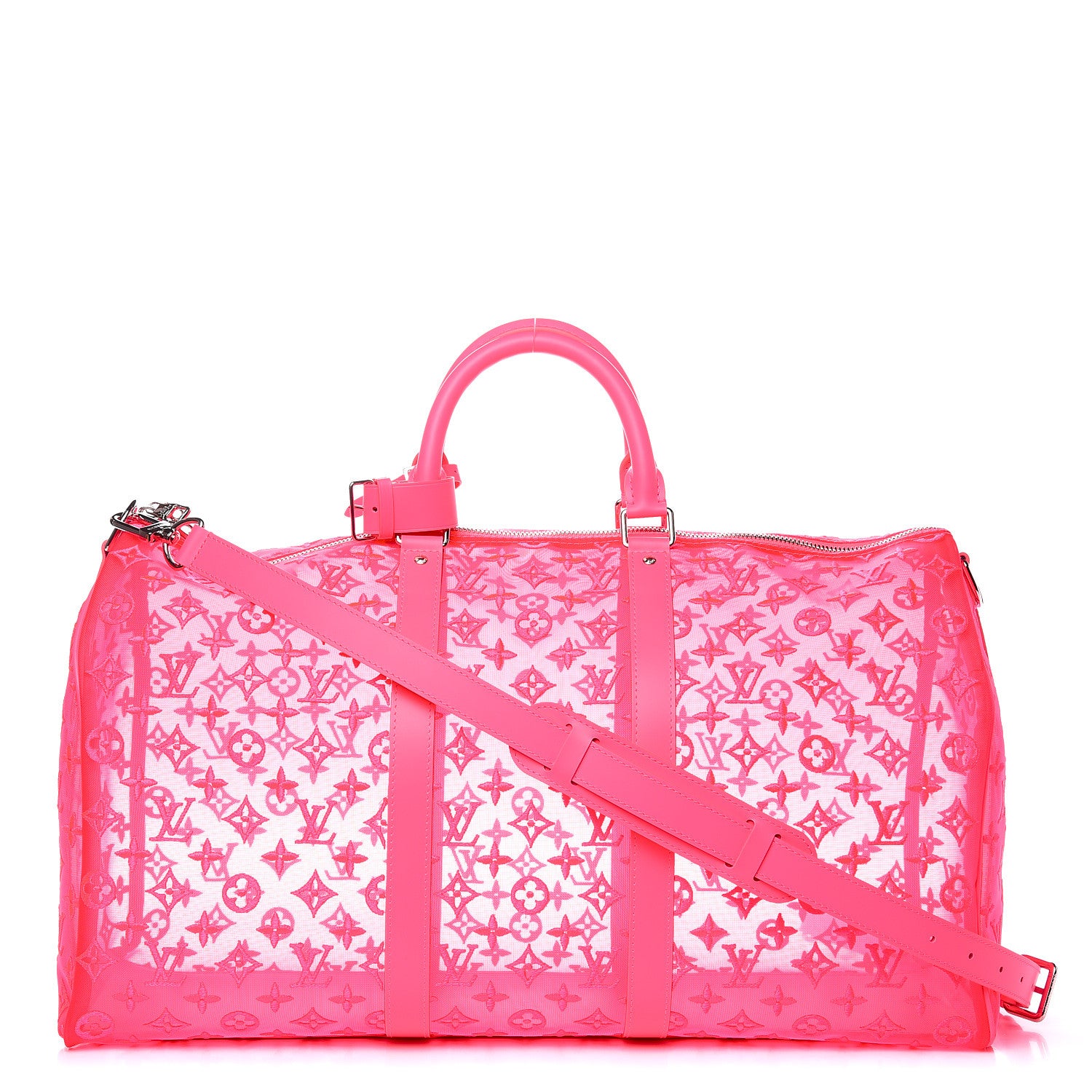 Louis Vuitton Monogram Fluo See Through Keepall Bandouliere 50 Rose 1 of 10