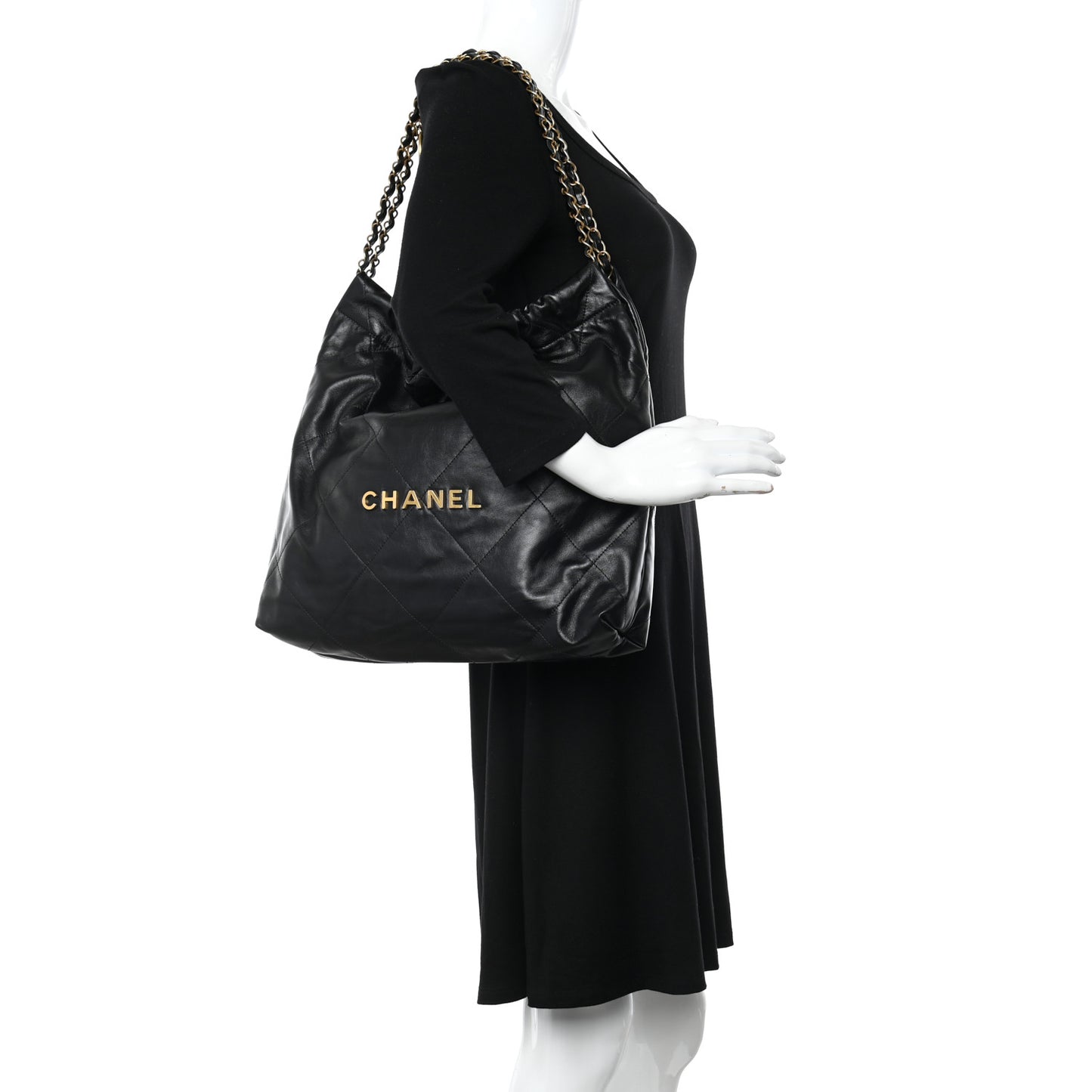 Shiny Calfskin Quilted Small Chanel 22 Black