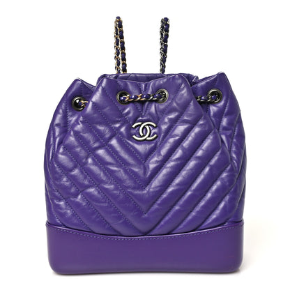 Chanel Aged Calfskin Chevron Quilted Small Gabrielle Backpack Purple 1 of 10