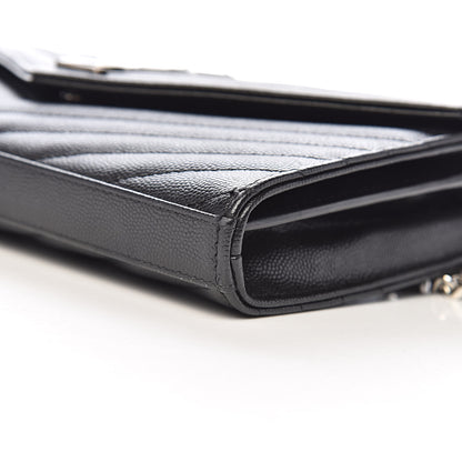 Saint Laurent Grain De Poudre Matelasse Chevron Monogram Chain Wallet Black 10 of 11