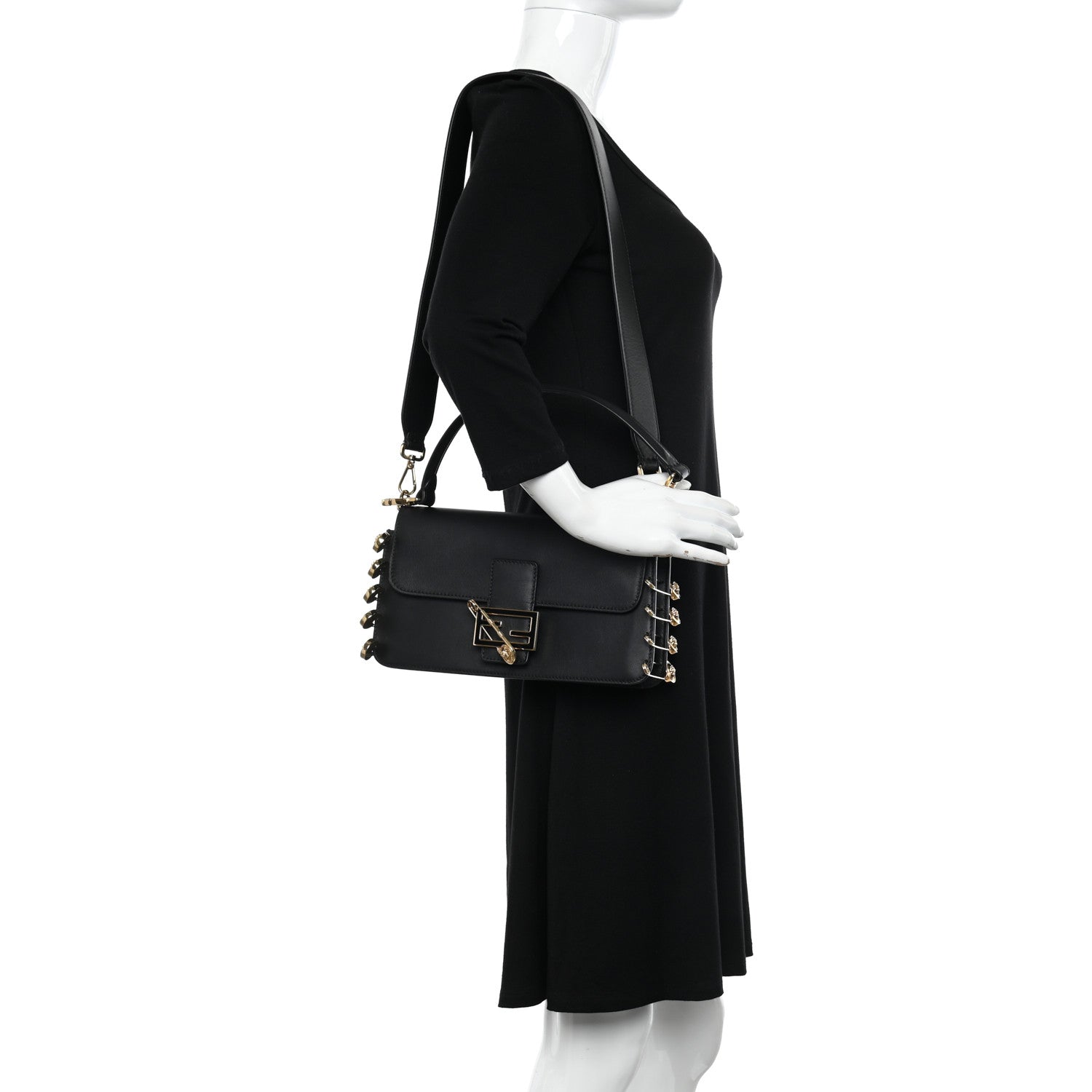 Fendi X VERSACE Vitello Seta Fendace Brooch Baguette Black 2 of 9