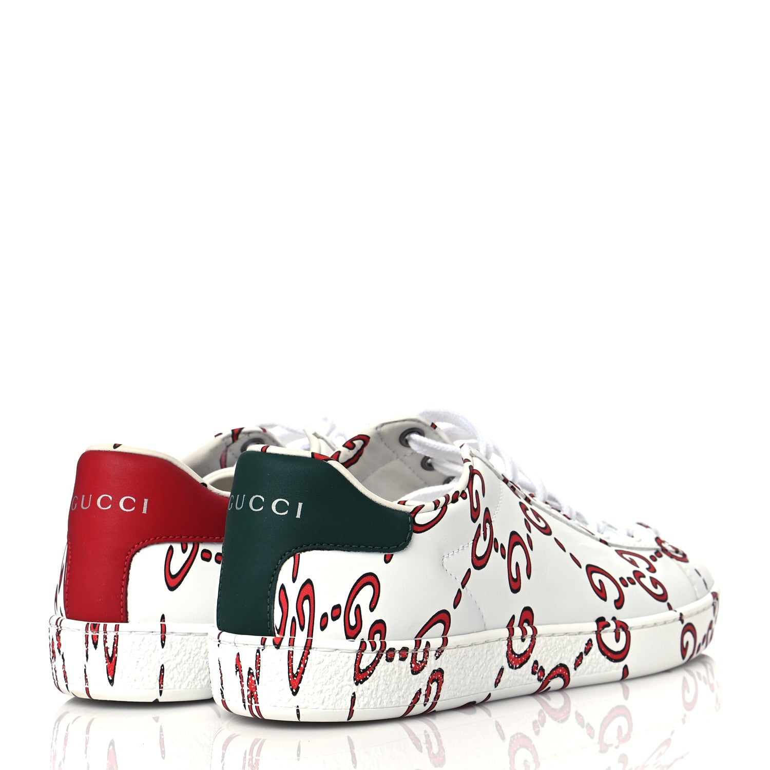 Gucci Calfskin GucciGhost Print Womens Ace Sneakers 36 White Hibiscus Red 4 of 9