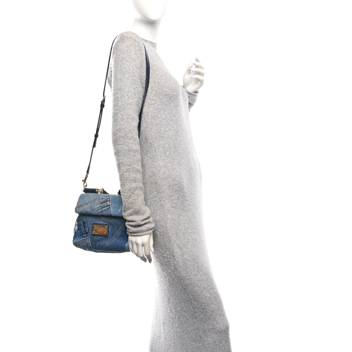 Calfskin Denim Patchwork Mini Miss Sicily Satchel Blue