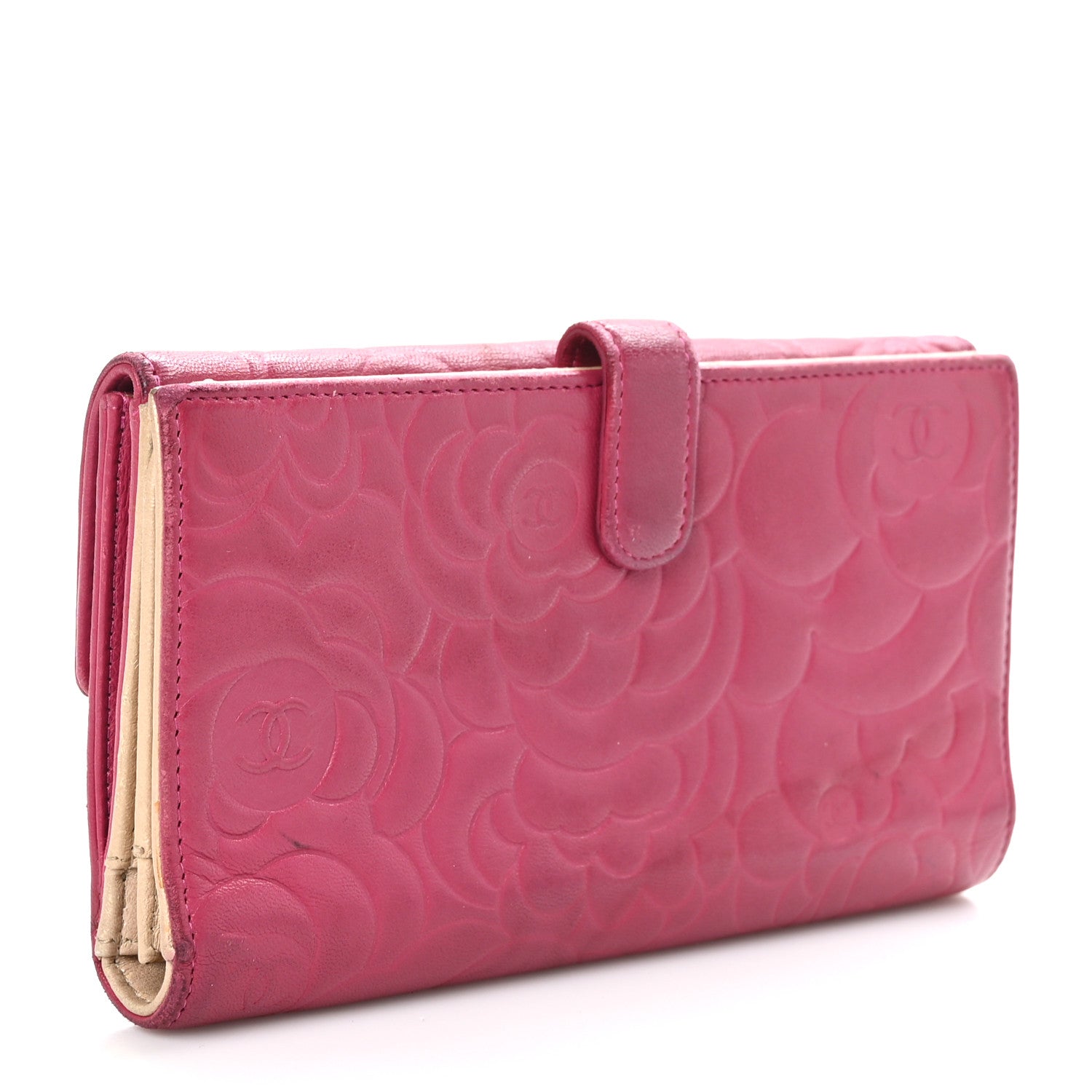Chanel Lambskin Embossed Camellia Large Gusset Flap Wallet Pink 3 of 12