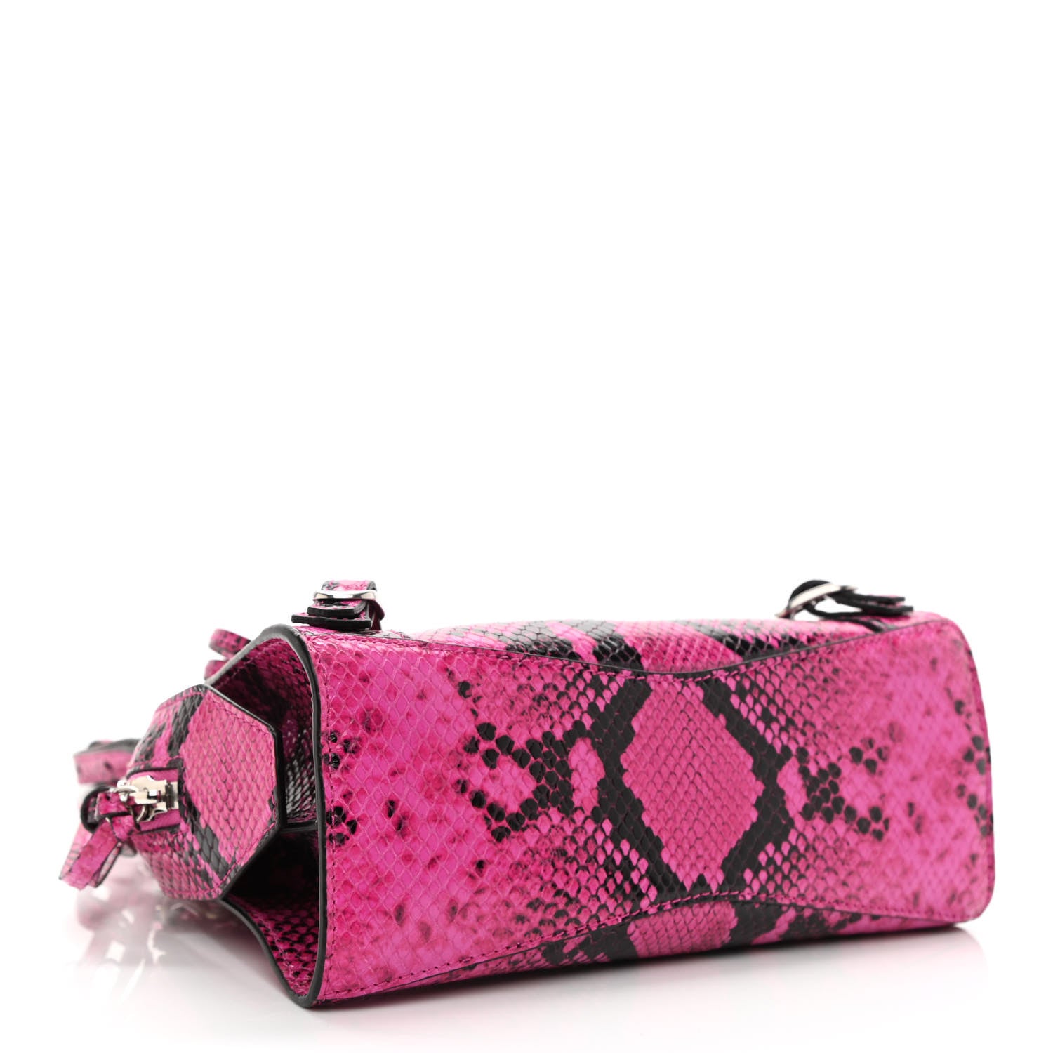 Balenciaga Calfskin Python Effect Neo Classic Silver Hardware Mini City Fuchsia Black 4 of 11