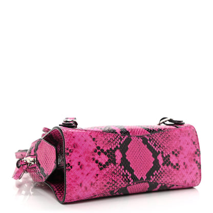 Balenciaga Calfskin Python Effect Neo Classic Silver Hardware Mini City Fuchsia Black 4 of 11