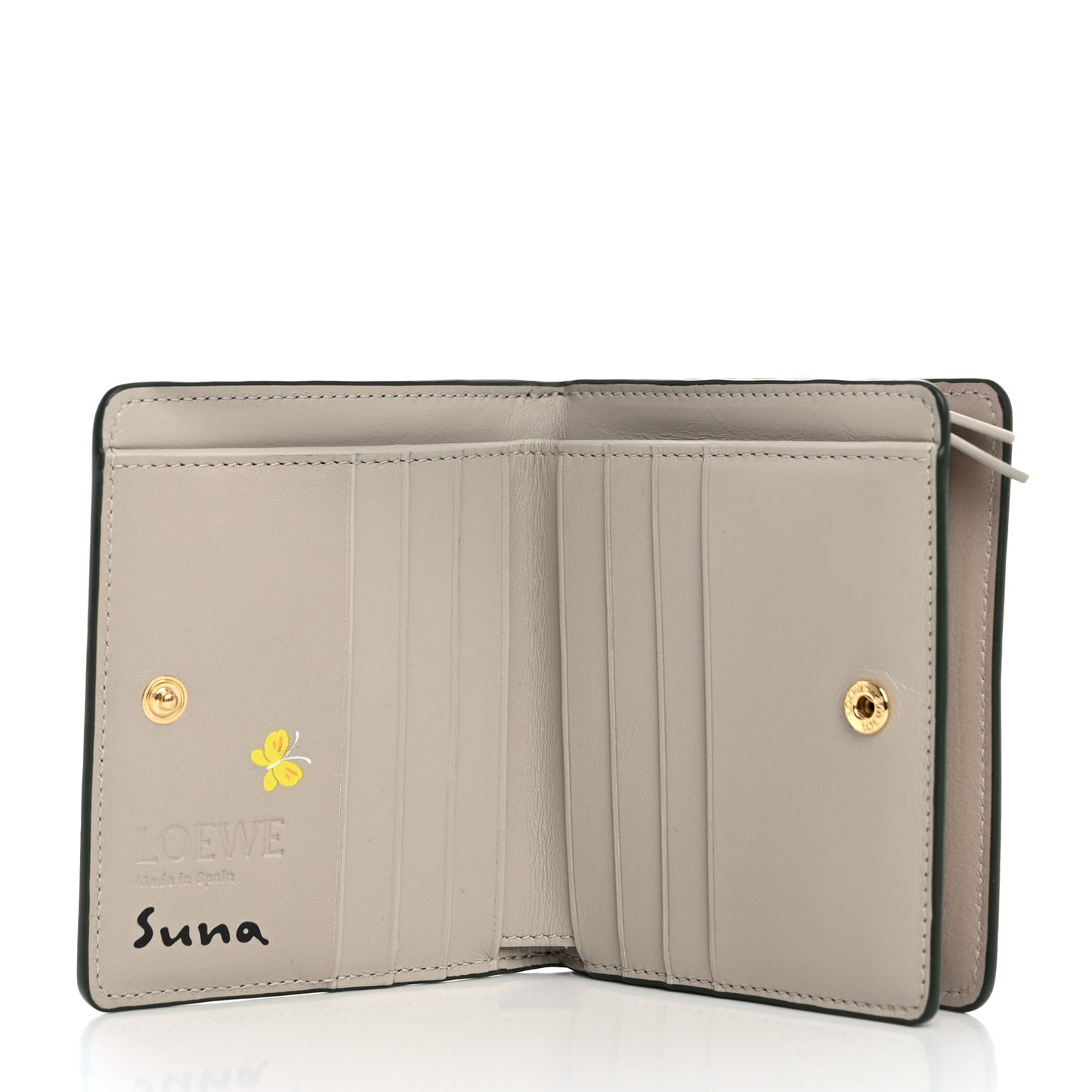 X SUNA FUJITA Satin Calfskin Panda Compact Zip Wallet Bottle Green