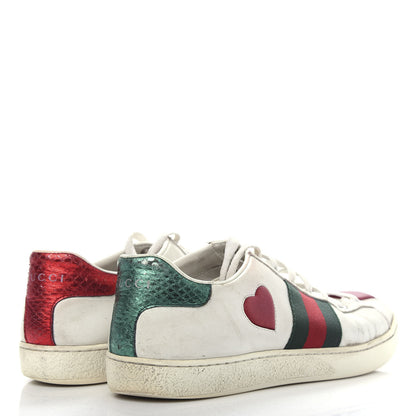 Gucci Calfskin Ayers Web Heart Embroidered Womens Ace Sneakers 35.5 White 4 of 10