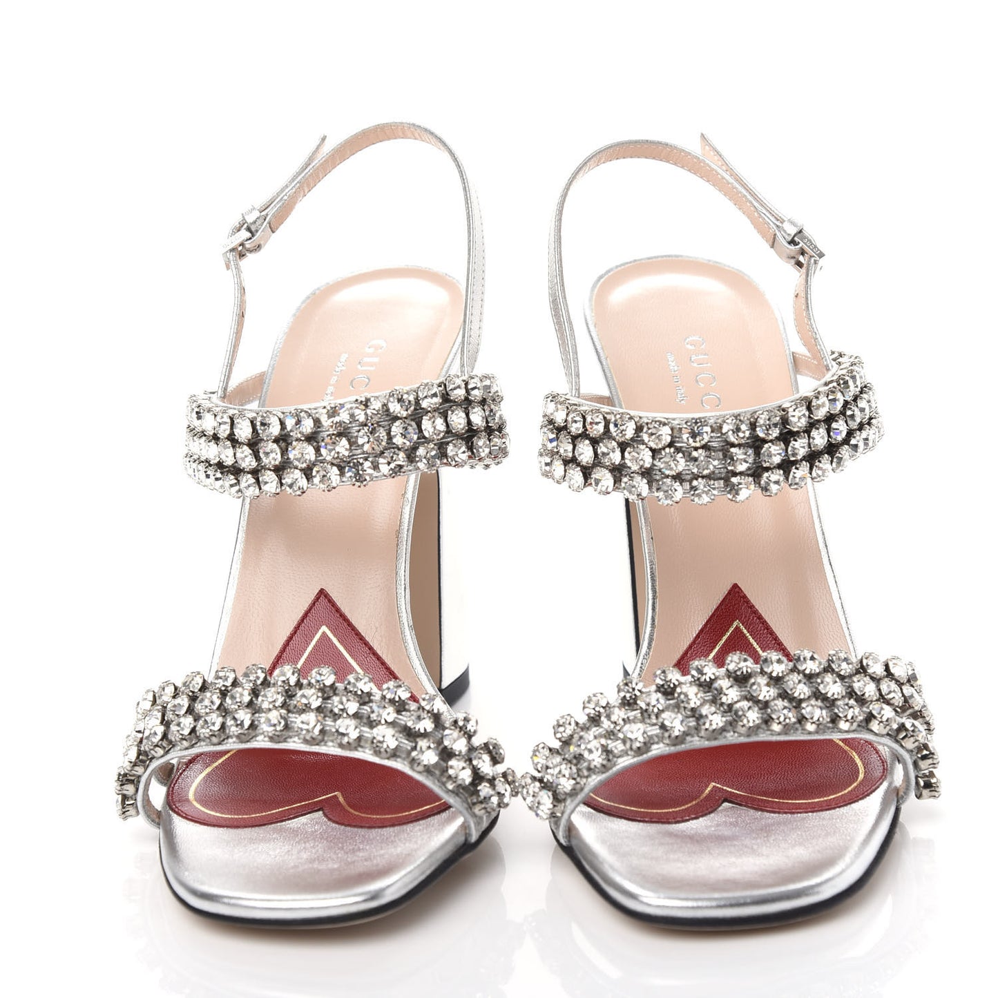Nappa Silk Crystal Bertie High Heel Sandals 35.5 Argento