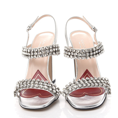 Gucci Nappa Silk Crystal Bertie High Heel Sandals 35.5 Argento 5 of 10
