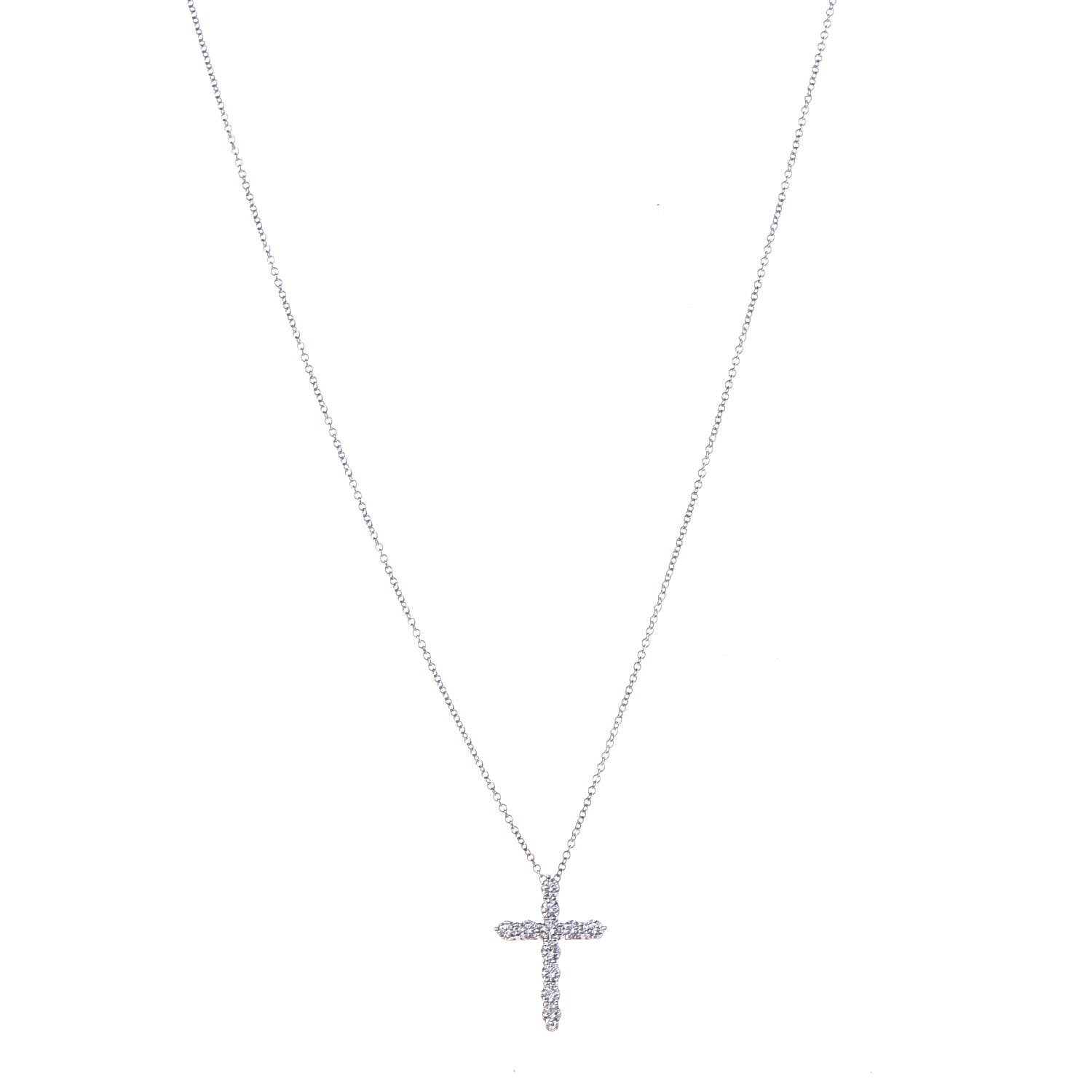 Tiffany Platinum Diamond Small Cross Pendant Necklace 1 of 5