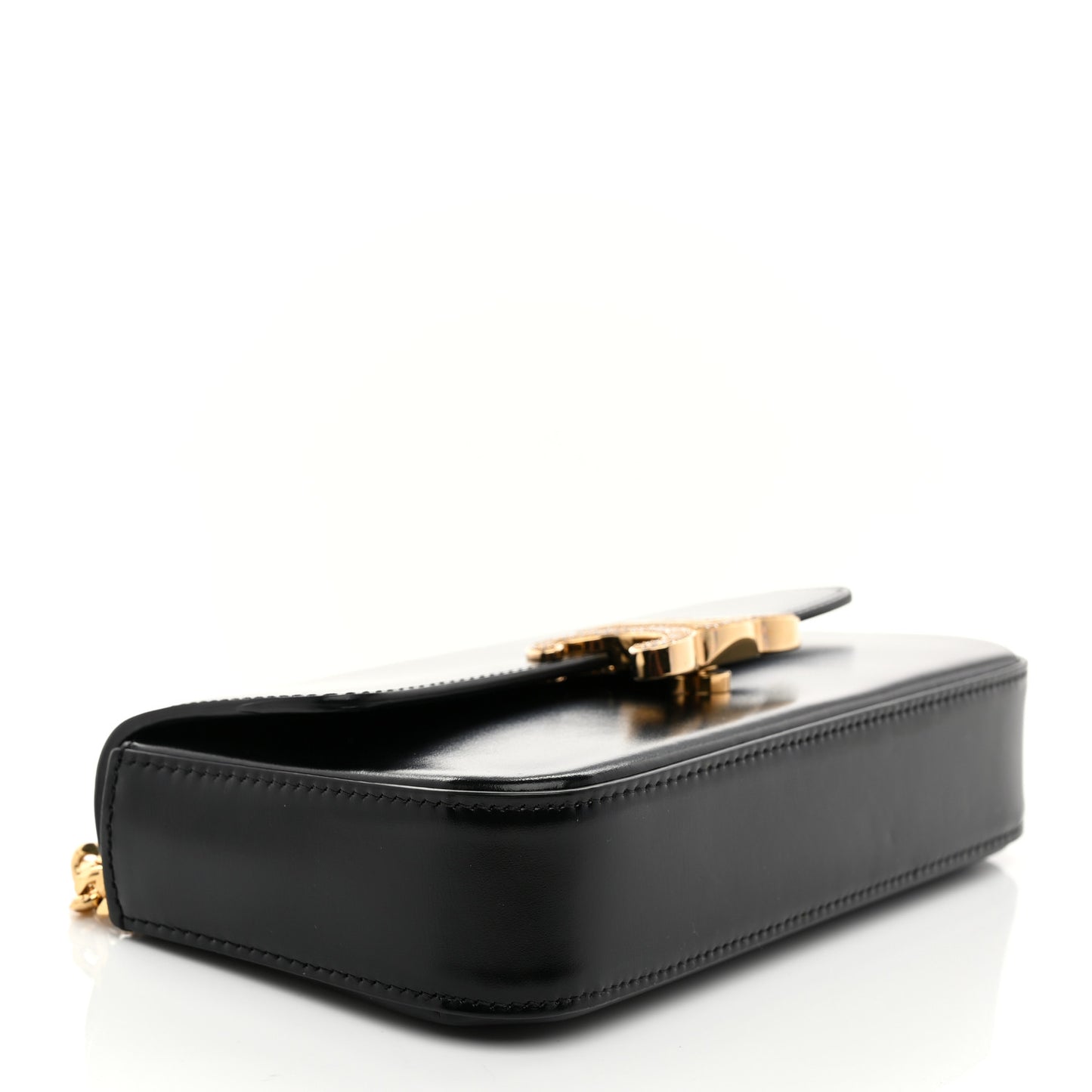 Shiny Calfskin Triomphe Crystals Chain Shoulder Bag Black