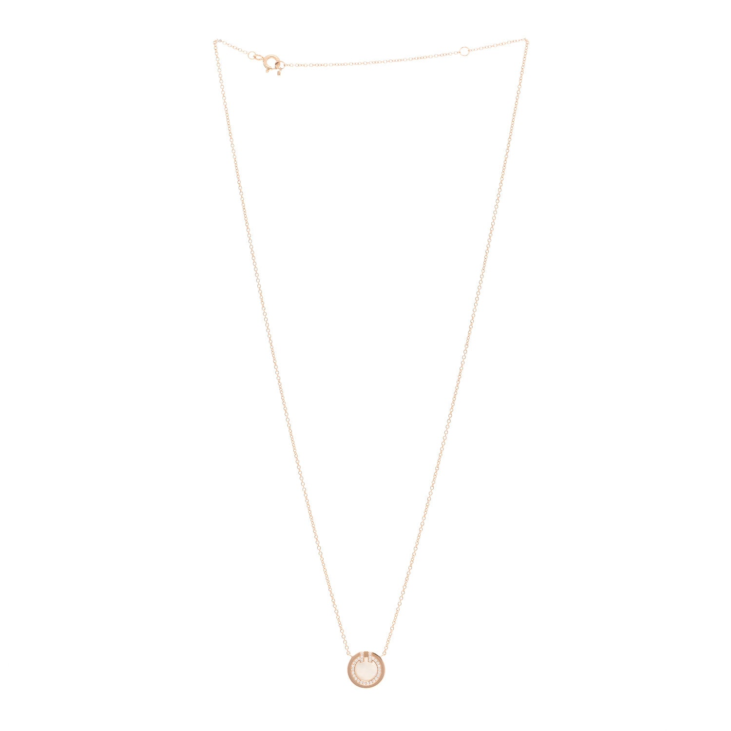 Tiffany 18K Rose Gold Diamond Mother of Pearl Small T Circle Pendant Necklace 3 of 5