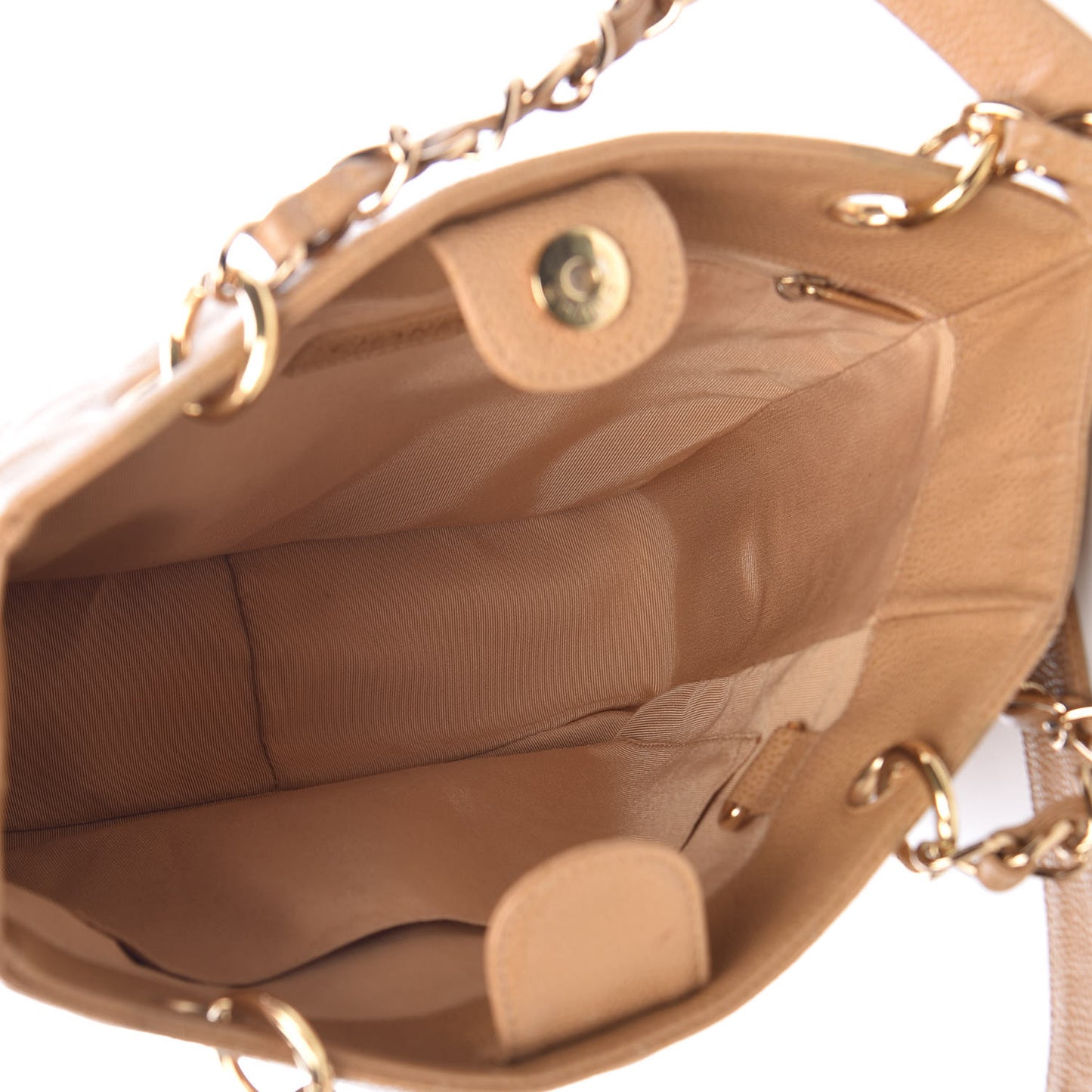 Caviar Quilted Petit Shopping Tote PST Dark Beige