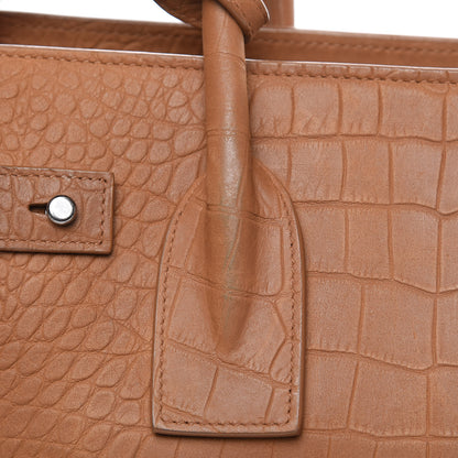Saint Laurent Crocodile Embossed Suede Small Supple Sac de Jour Tan 16 of 17