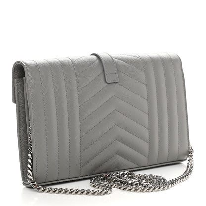 Saint Laurent Grain De Poudre Mixed Matelasse Triquilt Monogram Chain Wallet Fog 2 of 7