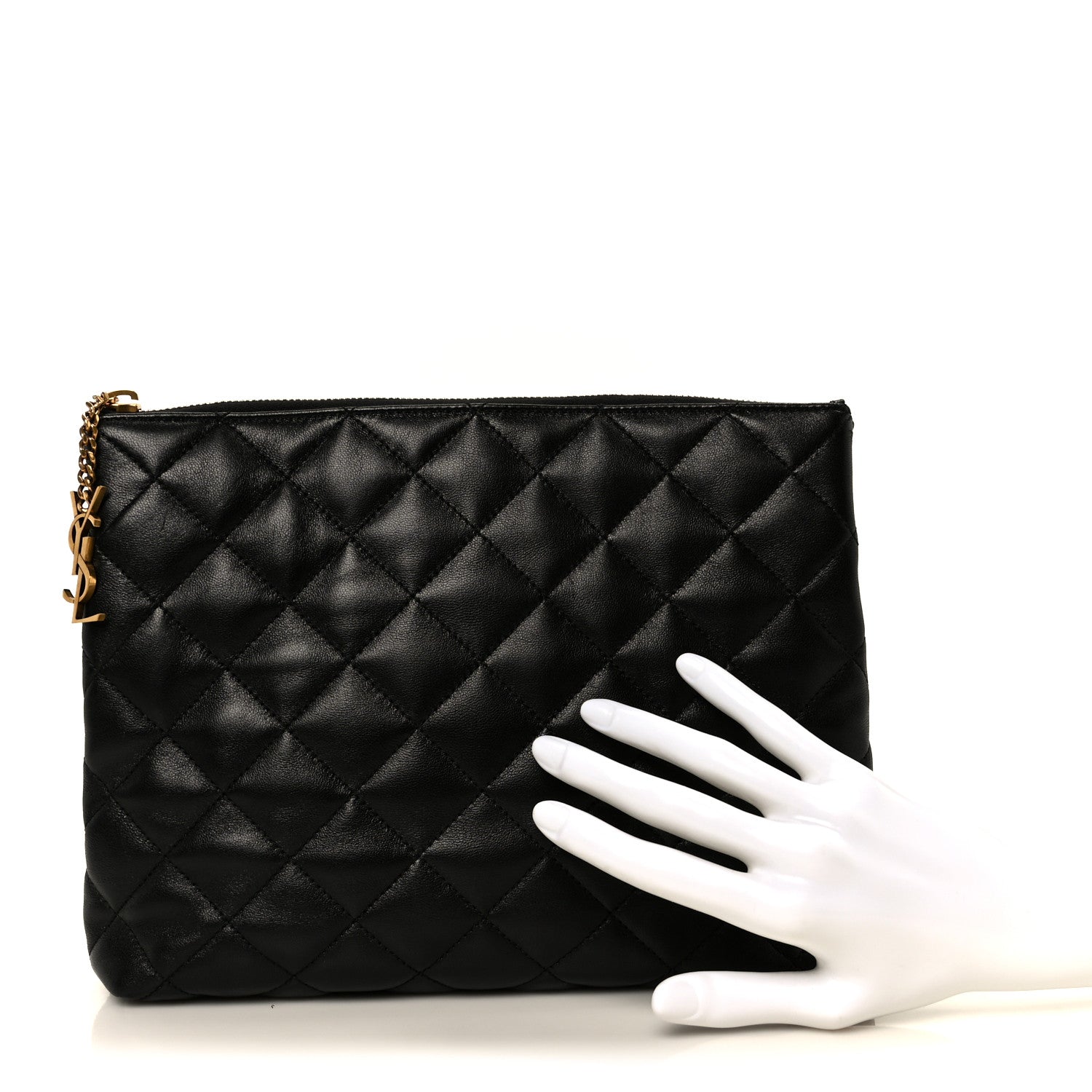 Saint Laurent Lambskin Quilted Cassandre Cosmetic Pouch Black 2 of 11
