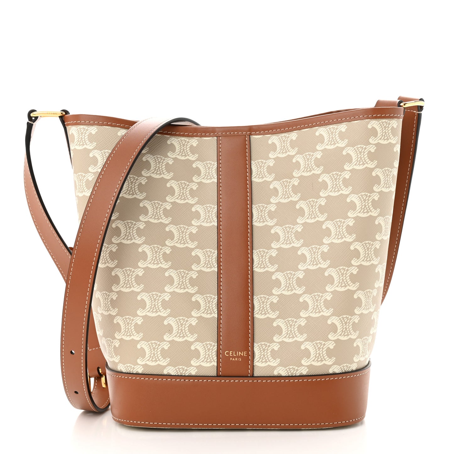 Triomphe Canvas Calfskin Small Bucket Bag Grege