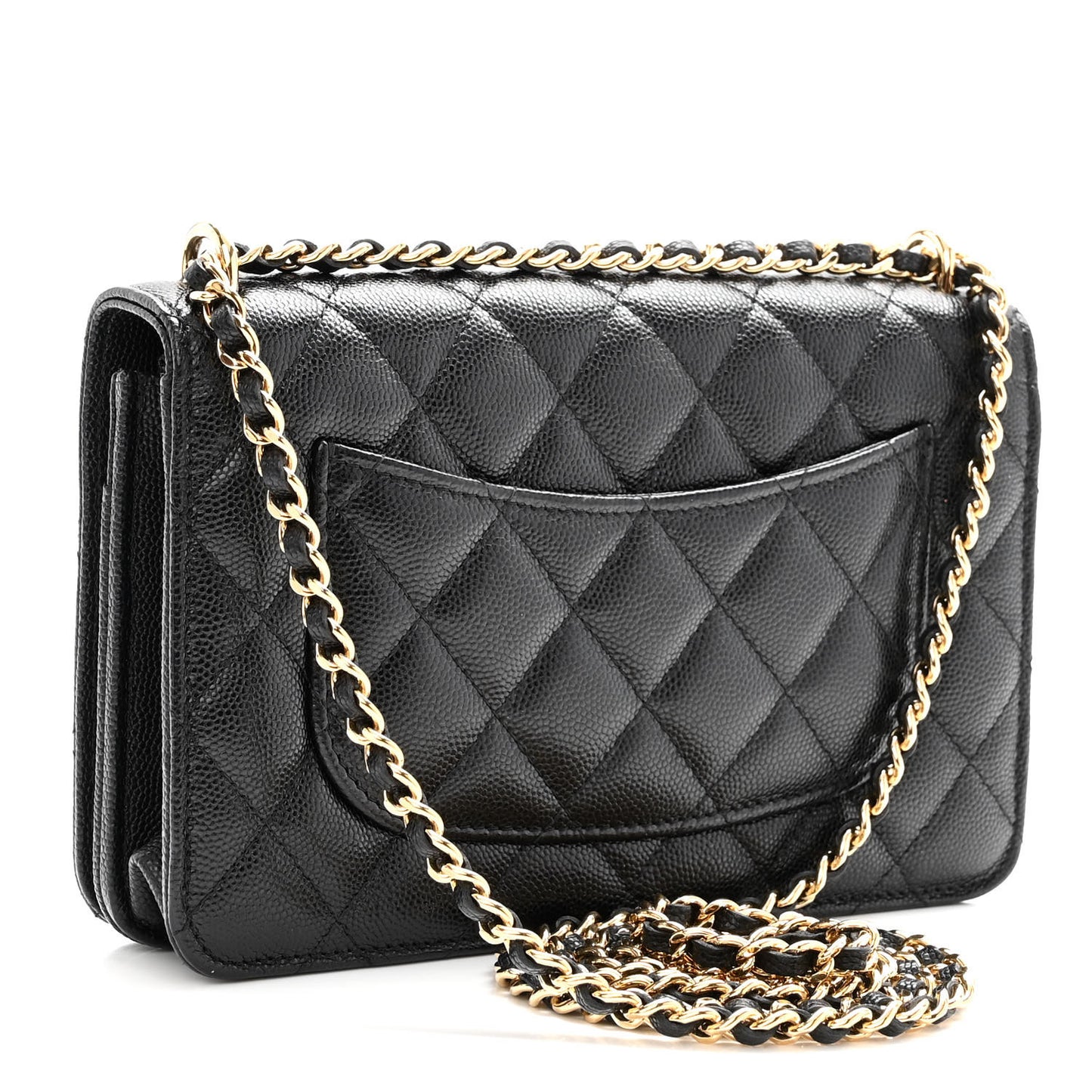 Caviar Quilted Pocket Twins Wallet On Chain WOC Black