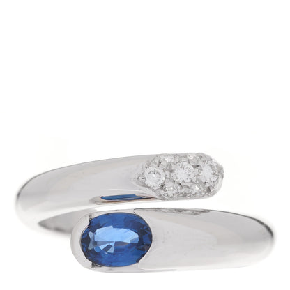 Bulgari 18K White Gold Diamond Blue Sapphire Astrea Bypass Ring 50 5.25 1 of 4