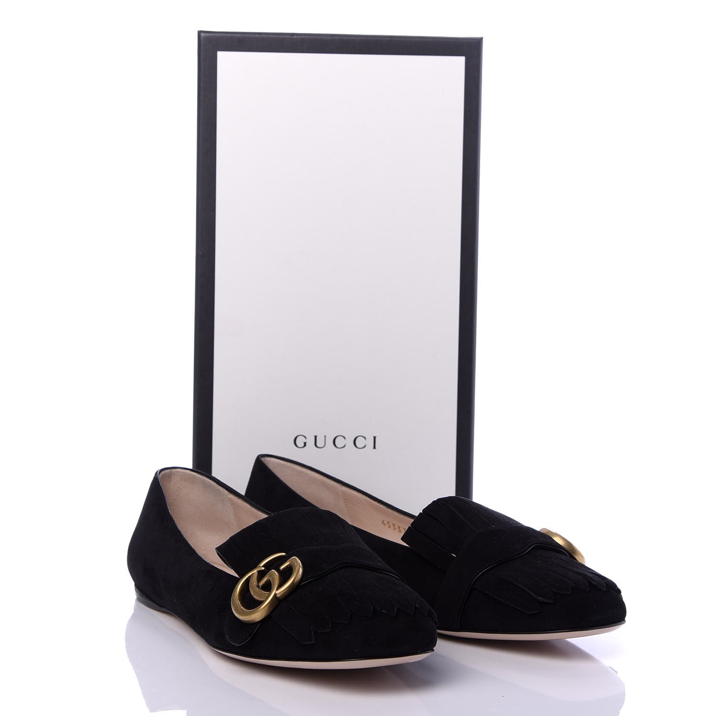 Kid Scamosciato GG Marmont Fringe Flats 40 Black